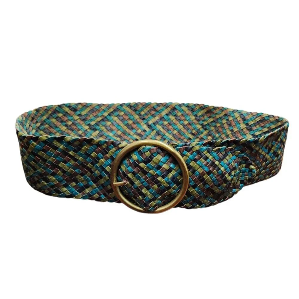 Kookai Wide Braided Belt Large Brass Oval Buckle EUC 38 